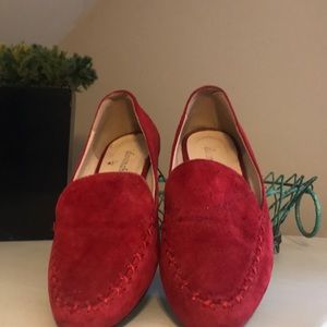 Red suede loafers